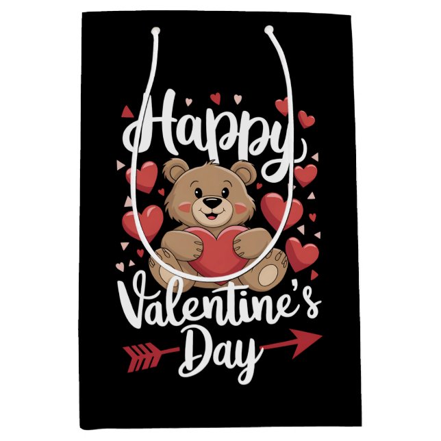 Happy Valentine's Day Bear Heart Cute Couples Medium Gift Bag (Front)