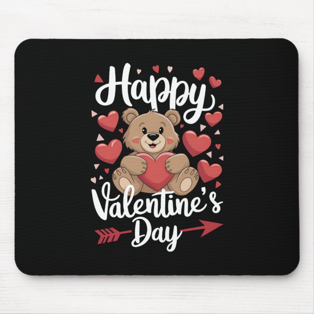 Happy Valentine's Day Bear Heart Cute Couples Mouse Pad (Front)