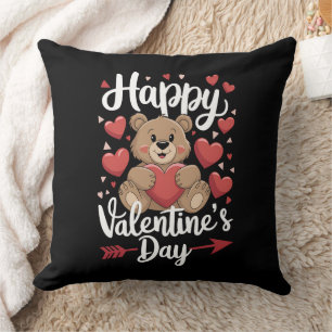 Happy Valentine's Day Bear Heart Cute Couples Throw Pillow