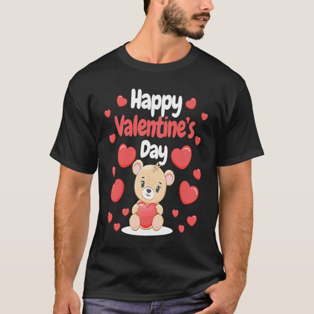 Happy Valentine's Day Bear Hearts Love Heart Coupl T-Shirt (Front)