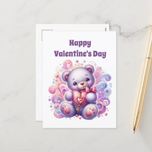 Happy Valentine's Day bear kids Holiday Postcard