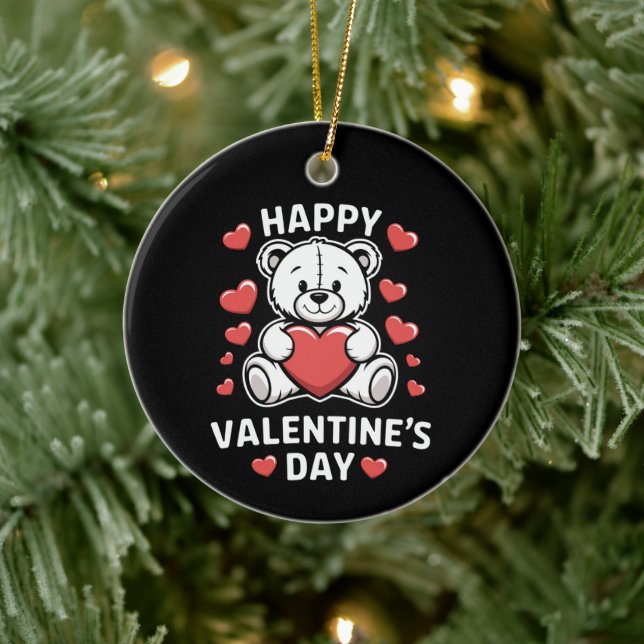 Happy Valentine's Day Bear vday  Ceramic Ornament (Tree)
