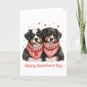 Happy Valentines Day Bernese Mountain Dogs Holiday Card