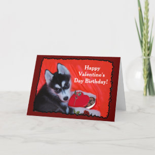 Happy Valentine's Day Birthday Husky Holiday Card