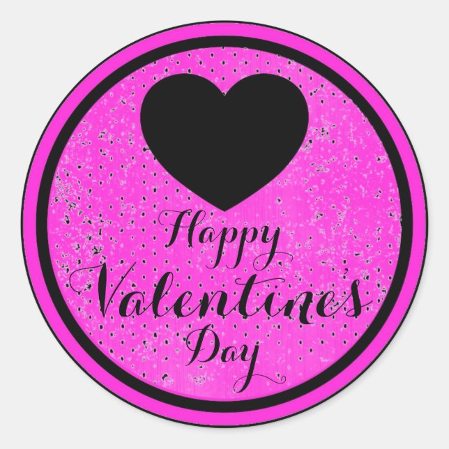 Happy Valentines Day black pink sticker labels (Front)