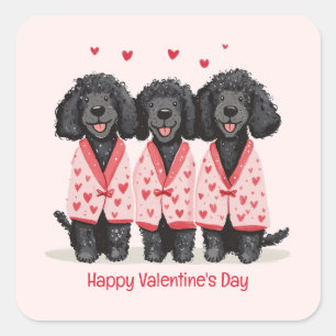 Happy Valentines Day Black Standard Poodle Dogs Square Sticker