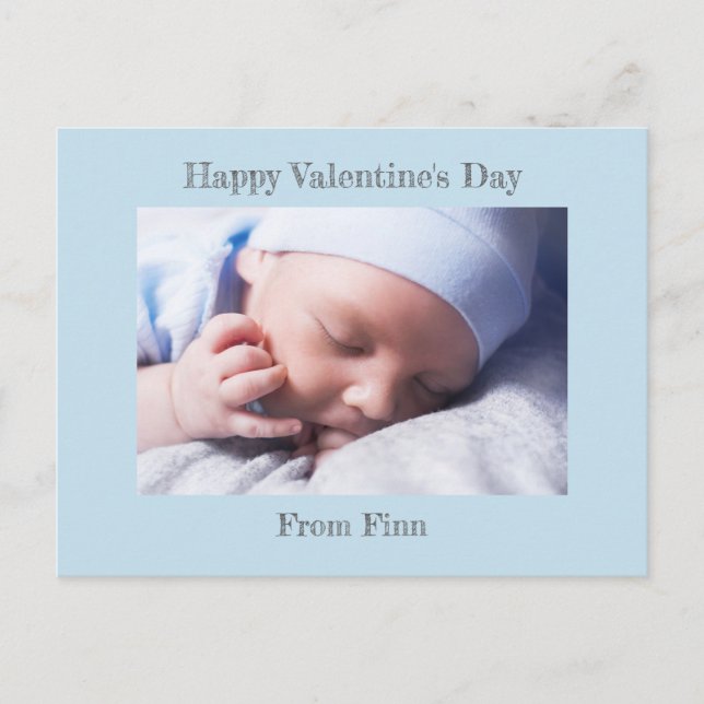 Happy Valentine's Day Blue Baby Boy Photo Postcard (Front)