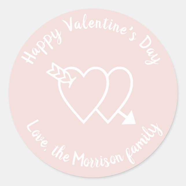 Happy Valentine's Day blush pink hearts custom Classic Round Sticker (Front)