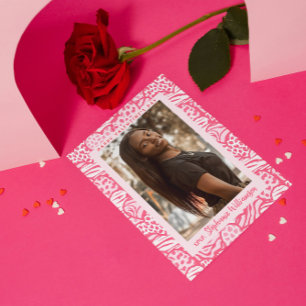 Happy Valentines Day Blush Pink Jungle Heart Photo Holiday Card