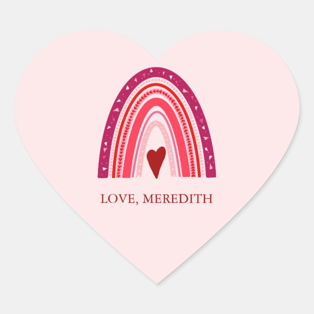 Happy Valentine's Day Boho Rainbow Red & Pink Heart Sticker (Front)