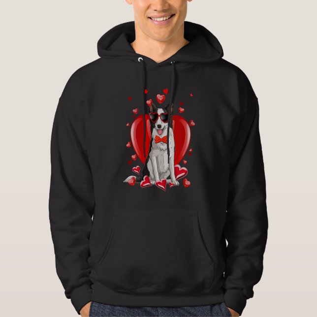 Happy Valentines Day Border Collie   Dog Hoodie (Front)
