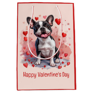 Happy Valentines Day Boston Terrier Dog Medium Gift Bag