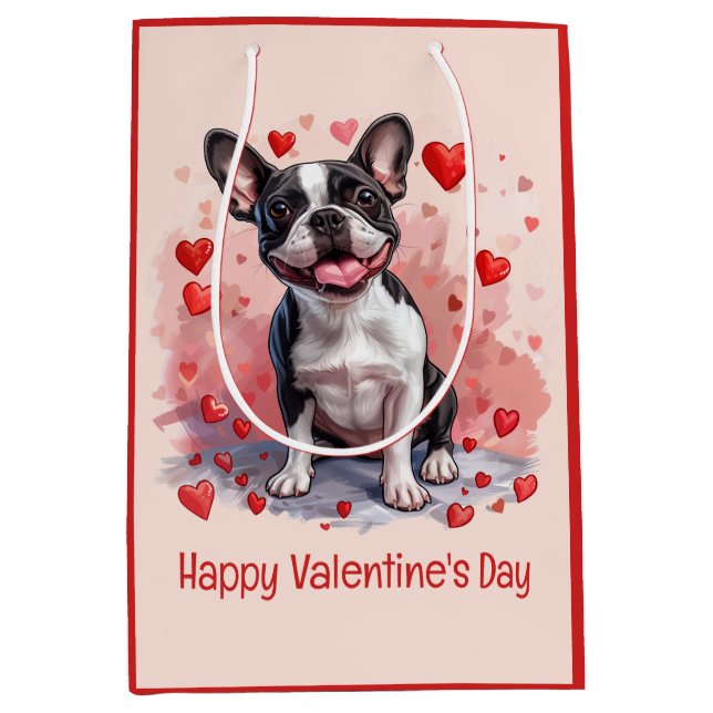 Happy Valentines Day Boston Terrier Dog Medium Gift Bag (Front)