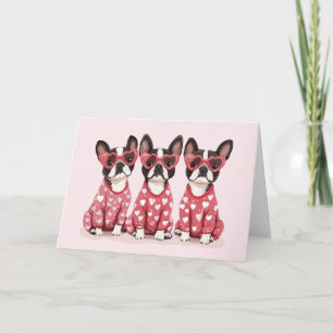 Happy Valentines Day Boston Terrier Dogs Holiday Card