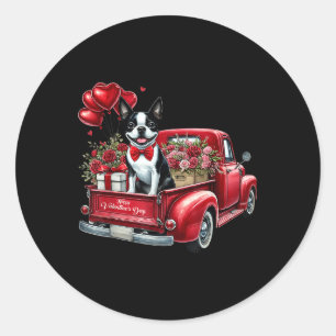 Happy Valentines Day Boston Terrier Truck Heart Ba Classic Round Sticker