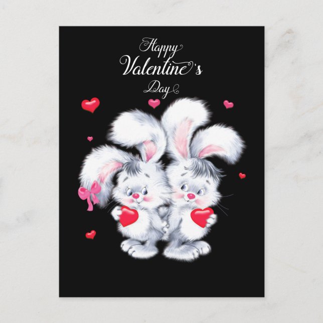 Happy Valentine's Day Bunnies Holiday Postcard (Front)