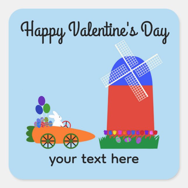 Happy Valentine's Day Bunny Carrot Car #4 Stickers (Front)
