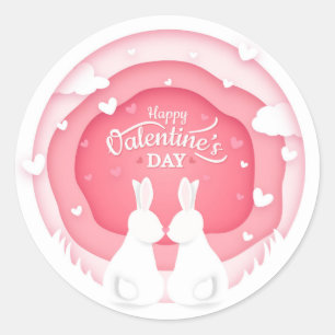 Happy Valentine's Day Bunny Rabbits Love Classic Round Sticker