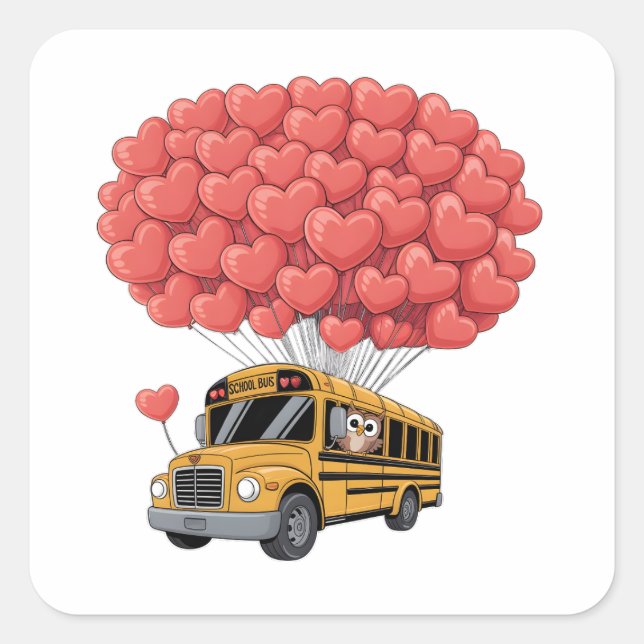 Happy Valentine's Day Bus with Owl Square Sticker (Front)