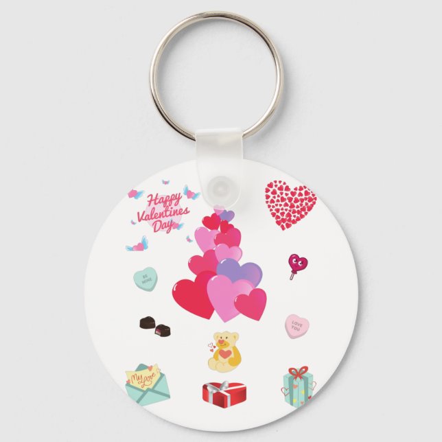 Happy Valentine's Day button keychain. Keychain (Front)