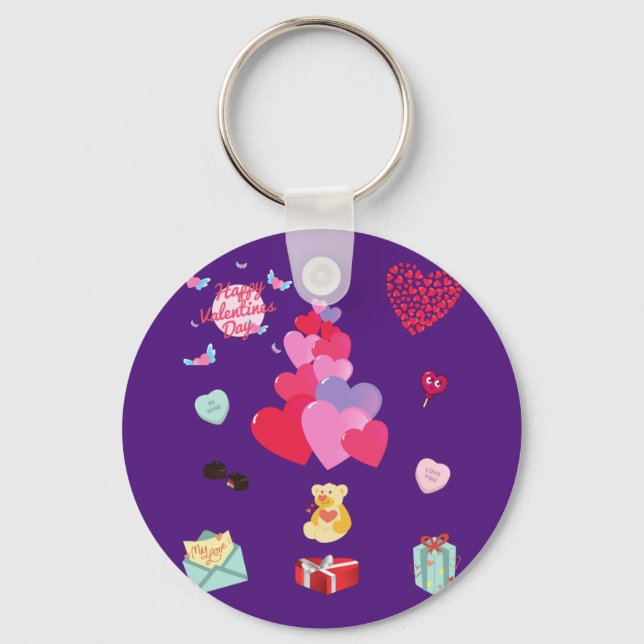 Happy Valentine's Day button keychain. Keychain (Front)