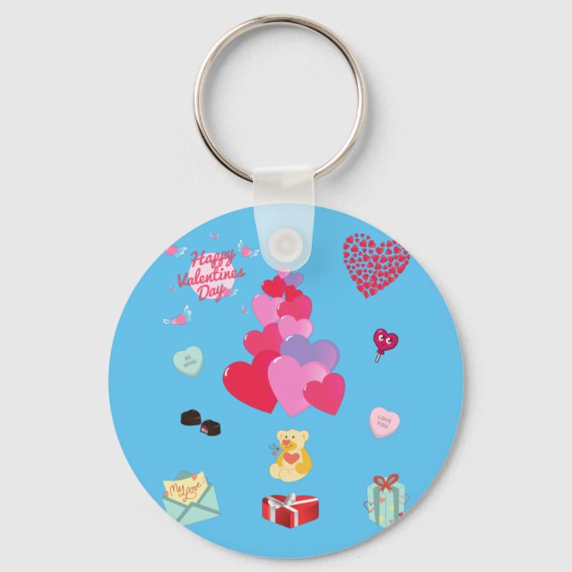 Happy Valentine's Day button keychain. Keychain (Front)