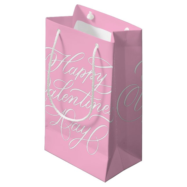 Happy Valentines Day Calligraphy Pink Small Gift Bag (Front Angled)