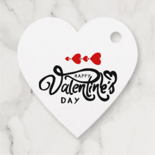 Happy Valentines Day calligraphy Red Hearts Arrows Favour Tags