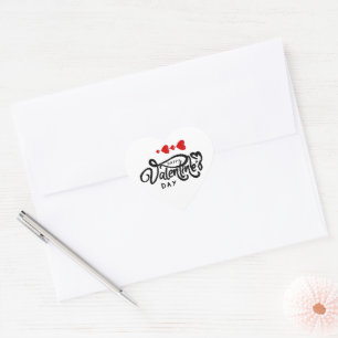 Happy Valentines Day calligraphy Red Hearts Arrows Heart Sticker