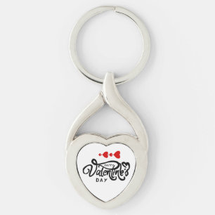Happy Valentines Day calligraphy Red Hearts Arrows Keychain
