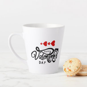 Happy Valentines Day calligraphy Red Hearts Arrows Latte Mug