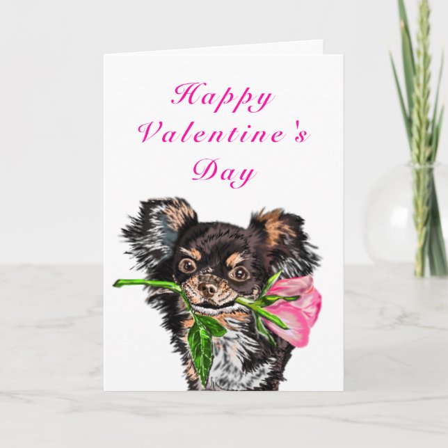 Happy Valentine's Day Card Pets with Rose (Front)