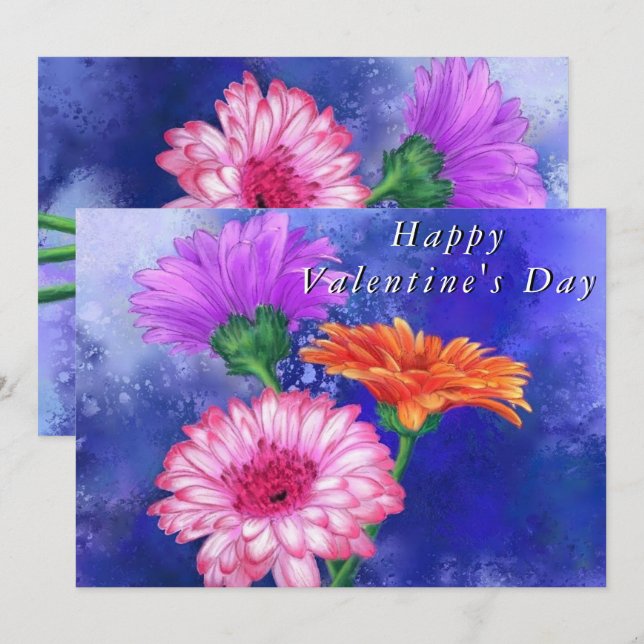 Happy Valentine's Day Card Three Colour Gerberas (Front/Back)