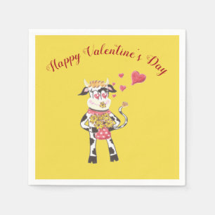 Happy Valentine's Day cartoon cow napkins