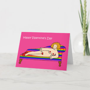 Happy Valentine's Day Cartoon Lady Reclining Card