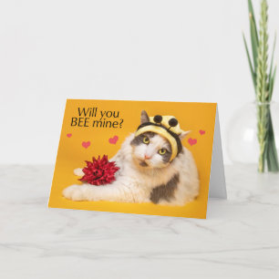 Happy Valentine's Day Cat in Bumblebee Hat Humour  Holiday Card