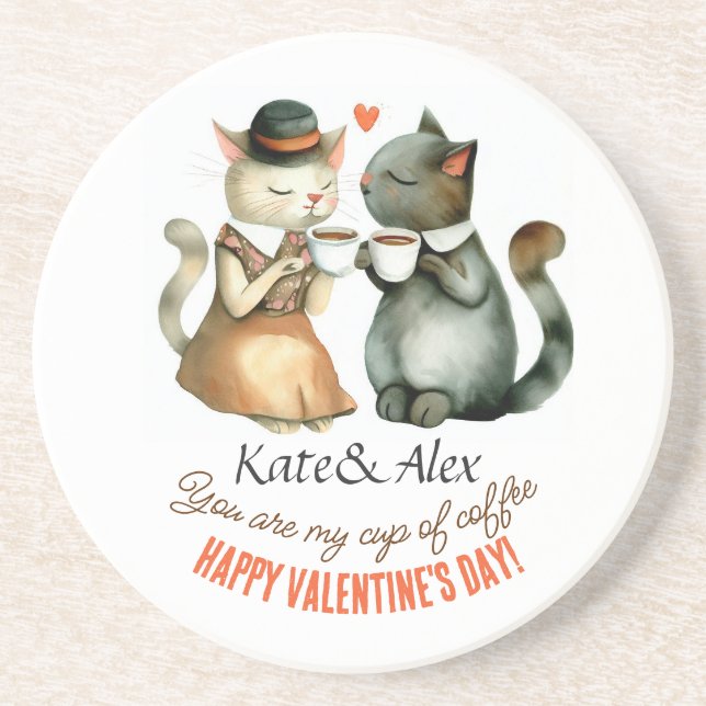 Happy Valentine's Day Cats Coaster (Front)