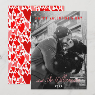 Happy Valentines Day Chic Red Hearts Couple Photo Holiday Card
