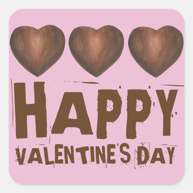 Happy Valentine's Day Chocolate Heart Candy Love Square Sticker (Front)