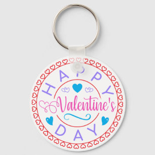 Happy Valentine's Day Circle Design-67127 Keychain