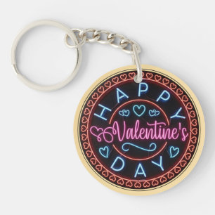 Happy Valentine's Day Circle Design-67128 Keychain