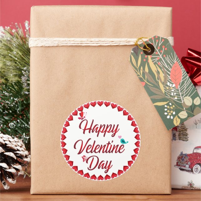 Happy Valentines Day Classic Round Sticker (Holiday)