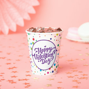 Happy Valentine's Day Colourful Confetti  Paper Cups