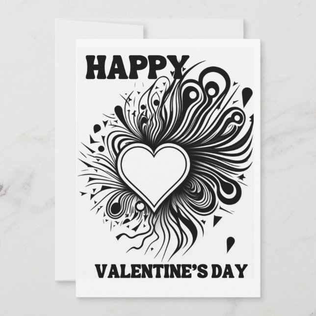 Happy Valentine's Day Colouring Black and White Holiday Card (Front)