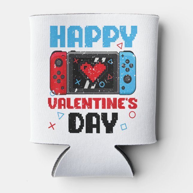 Happy Valentines Day Controller Video Game Heart B Can Cooler (Front)