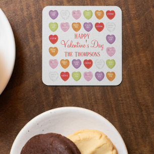 Happy Valentine's Day Conversation Hearts Square Paper Coaster