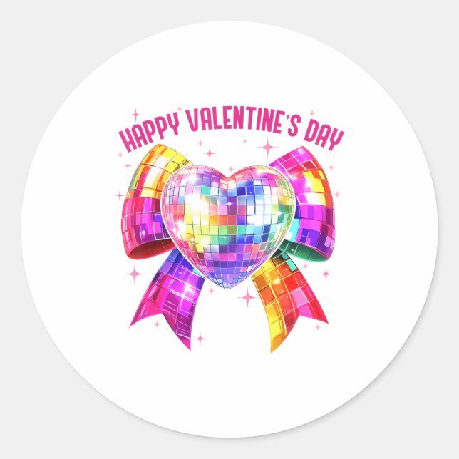 Happy Valentine's Day Coquette Disco Ball Heart Gi Classic Round Sticker (Front)