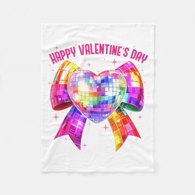 Happy Valentine's Day Coquette Disco Ball Heart Gi Fleece Blanket (Front)
