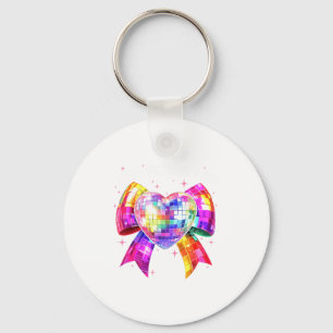 Happy Valentine's Day Coquette Disco Ball Heart Gi Keychain