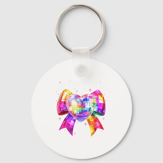 Happy Valentine's Day Coquette Disco Ball Heart Gi Keychain (Front)
